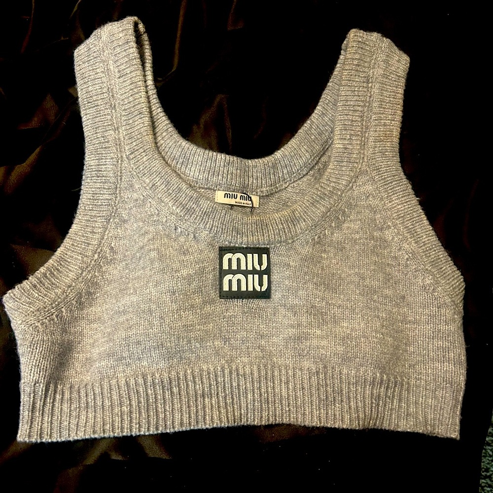 Miu Miu Gray Knit Crop Top Tank